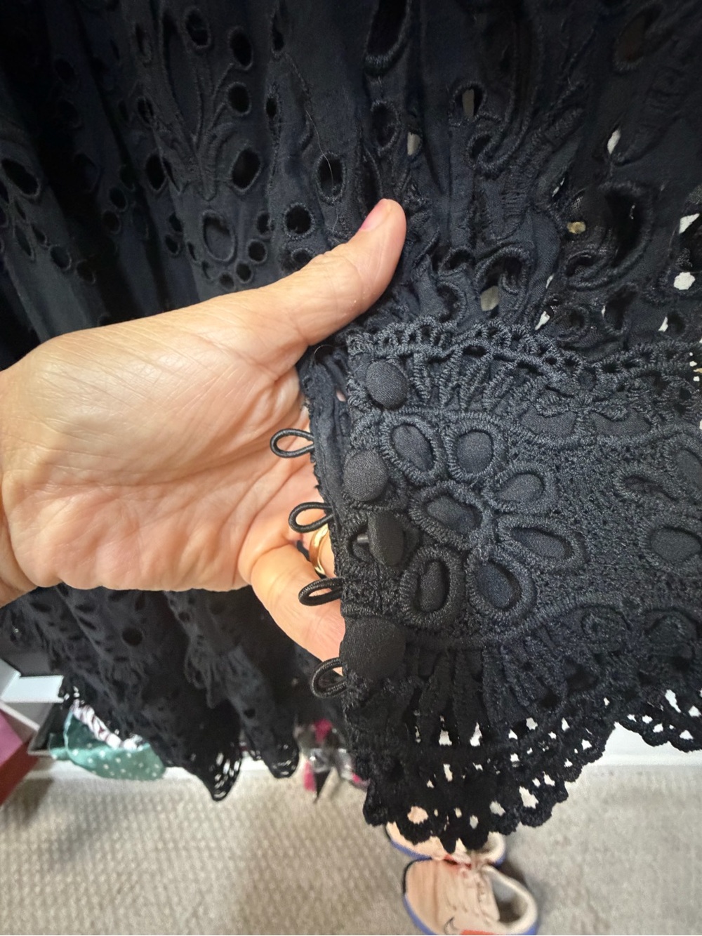 ASOS Black Eyelet Lace Long Sleeve Midi Dress - Picture 7 of 11